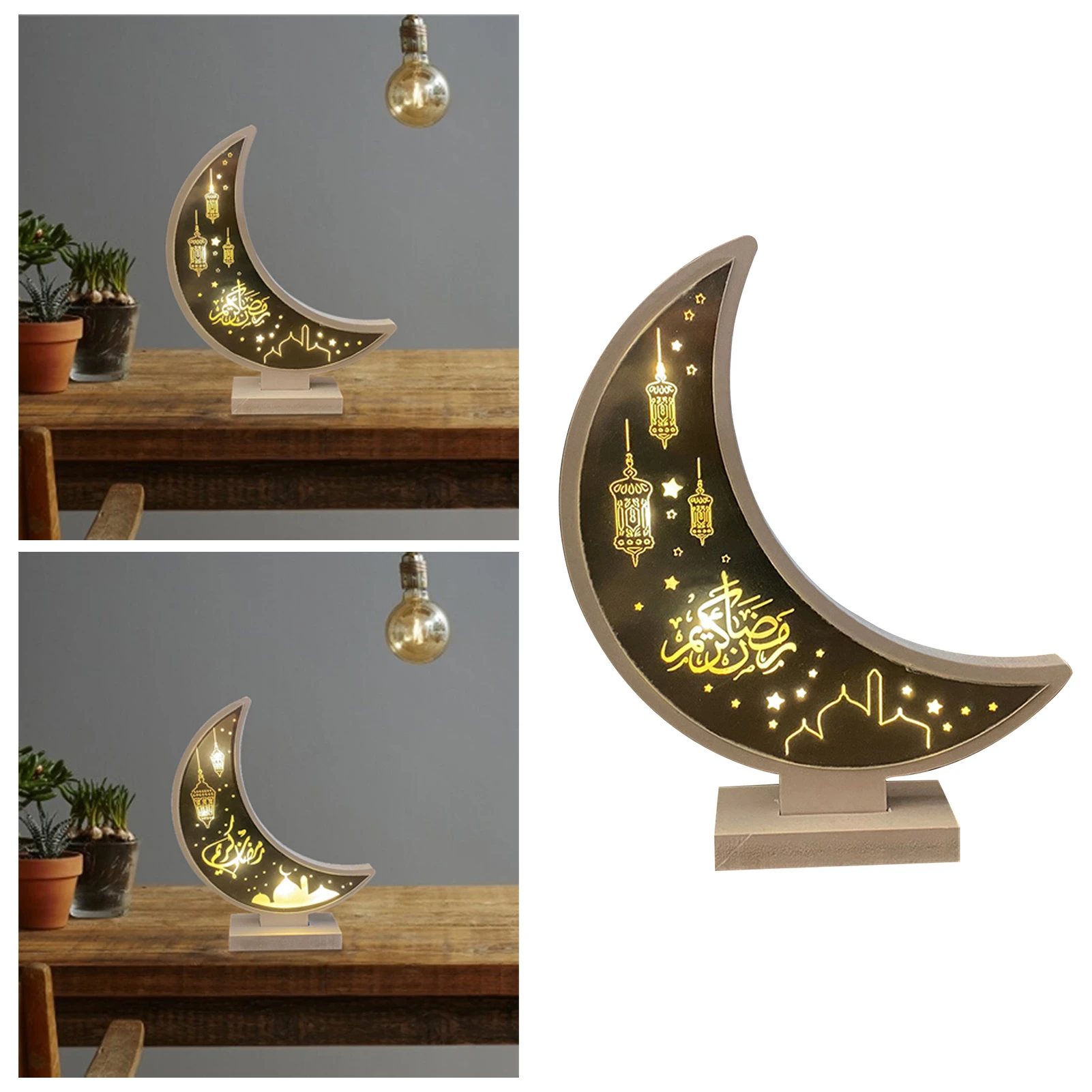 Wooden Ornament Moon Light Ramadan Eid Mubarak Moon Lamp LED Night Light  Table Lamp For Home Festival Decoration| | - AliExpress