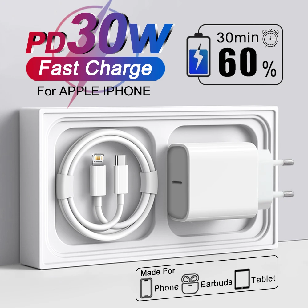 For Apple 30W Charger USB Type C Fast Charger For iPhone Pro Max Plus PD Charger Charging Cable Accessories