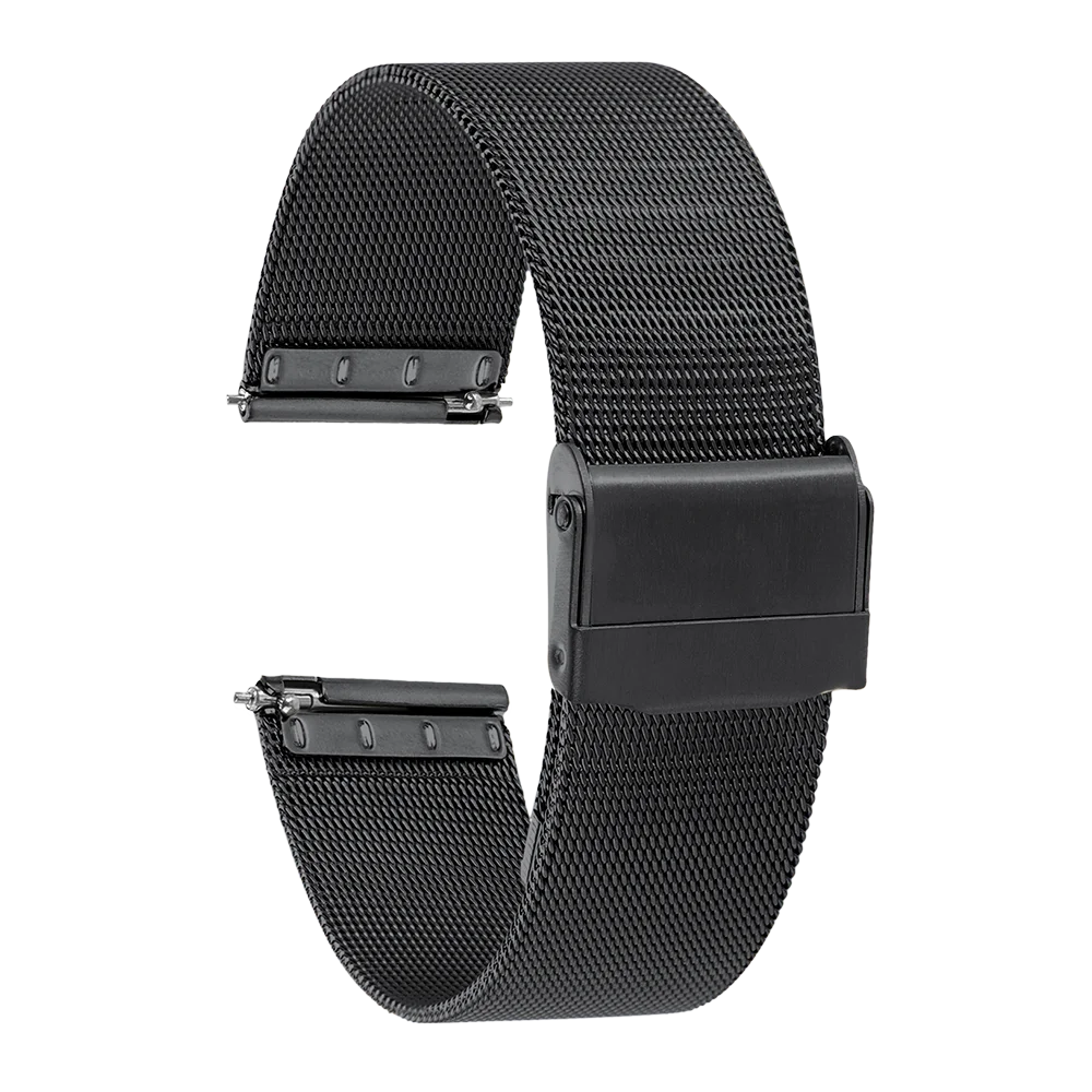 Elegant Milanese Stainless Steel Watch Band - Quick Release Strap with Double Safety Buckle in Black, Gold, or Silver