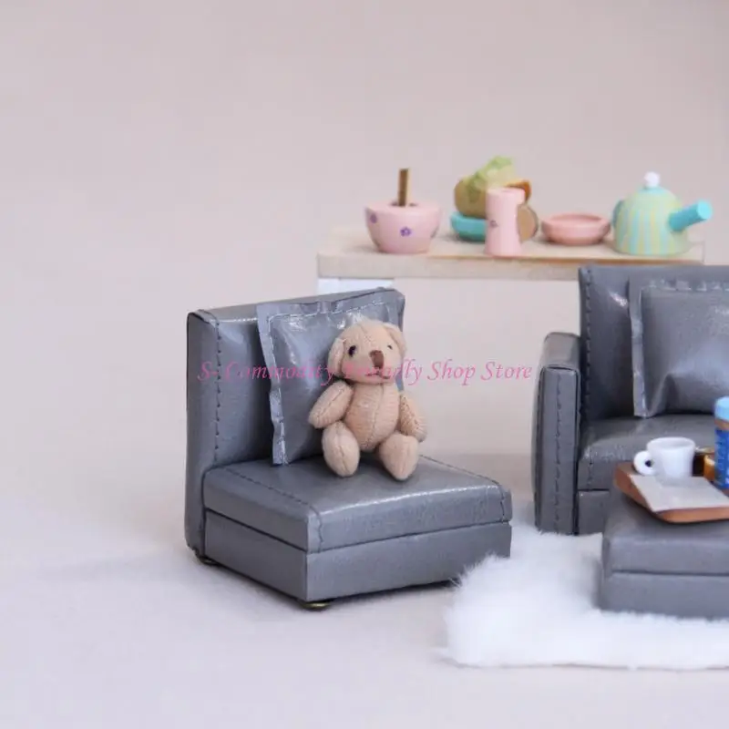 85AE Mini-Sofa-Set, weiche Stoffpolsterung, 1/12 Puppenhäuser, Wohnzimmer-Dekorationen – Detail 10
