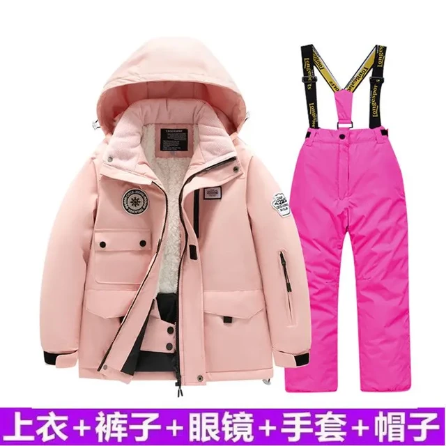 Traje de esquí para niño y niña, ropa de algodón grueso de felpa, conjunto  de pantalones, chaqueta de Snowboard para nieve, pantalones impermeables,  Invierno - AliExpress