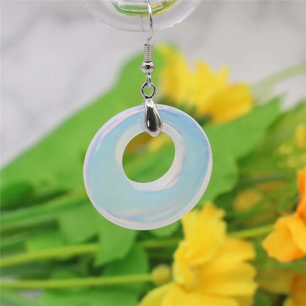 28MM Round White Moonstone Opal Drop Earrings Circular Ring Natural Stone Women Girls DIY Alloy Fashion Jewelry Making Design