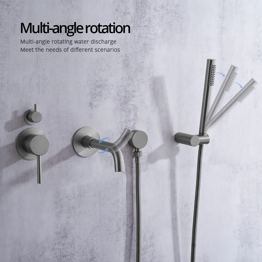 Bathroom Faucet Shower System Set 3-Function Shower Mixer Diverter Valve Gunmetal 8-16Inch Rainfall Head Shower Tap Wall Mounted 3