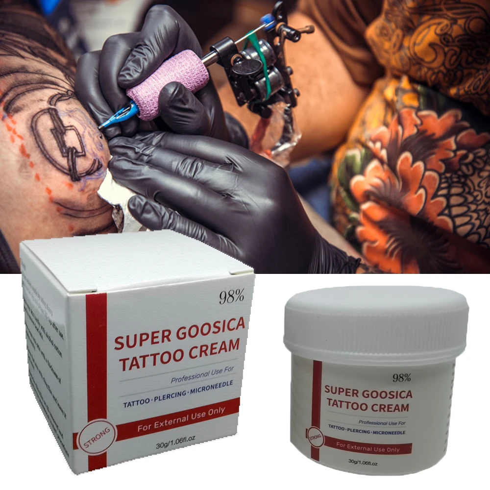 New 98% Super Goosica Tattoo Cream Before Permanent Makeup Microblading Eyebrow Lips Beauty 30g 1pc 28 color semi permanent makeup eyebrow ink lips eye line tattoo color microblading pigment 3ml