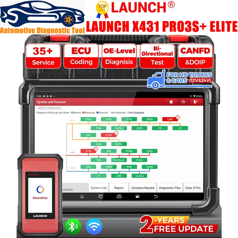 NEW Launch X431 PRO3S+ Elite Car Diagnostic Tools J2534 Programming Auto OBD2 Scanner Diagnosis Tool with WORK SmartLink C