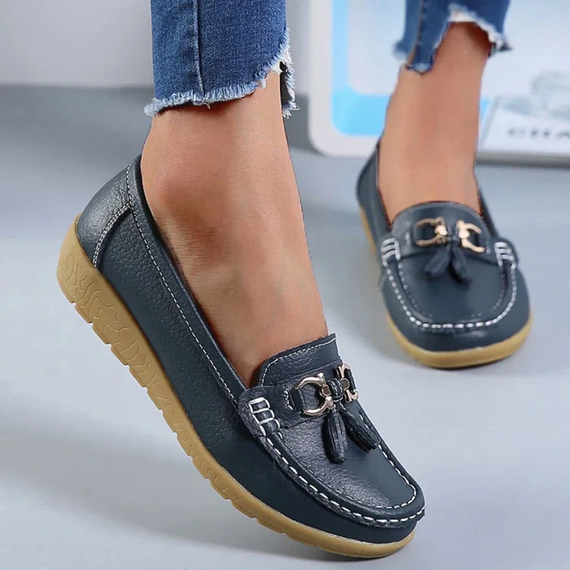 

Fashion Wedge Genuine Leather Women Flats Soft Ballet Flats Tassel Women Casual Shoes Slip On Footwear Ladies Shoes Plus Size