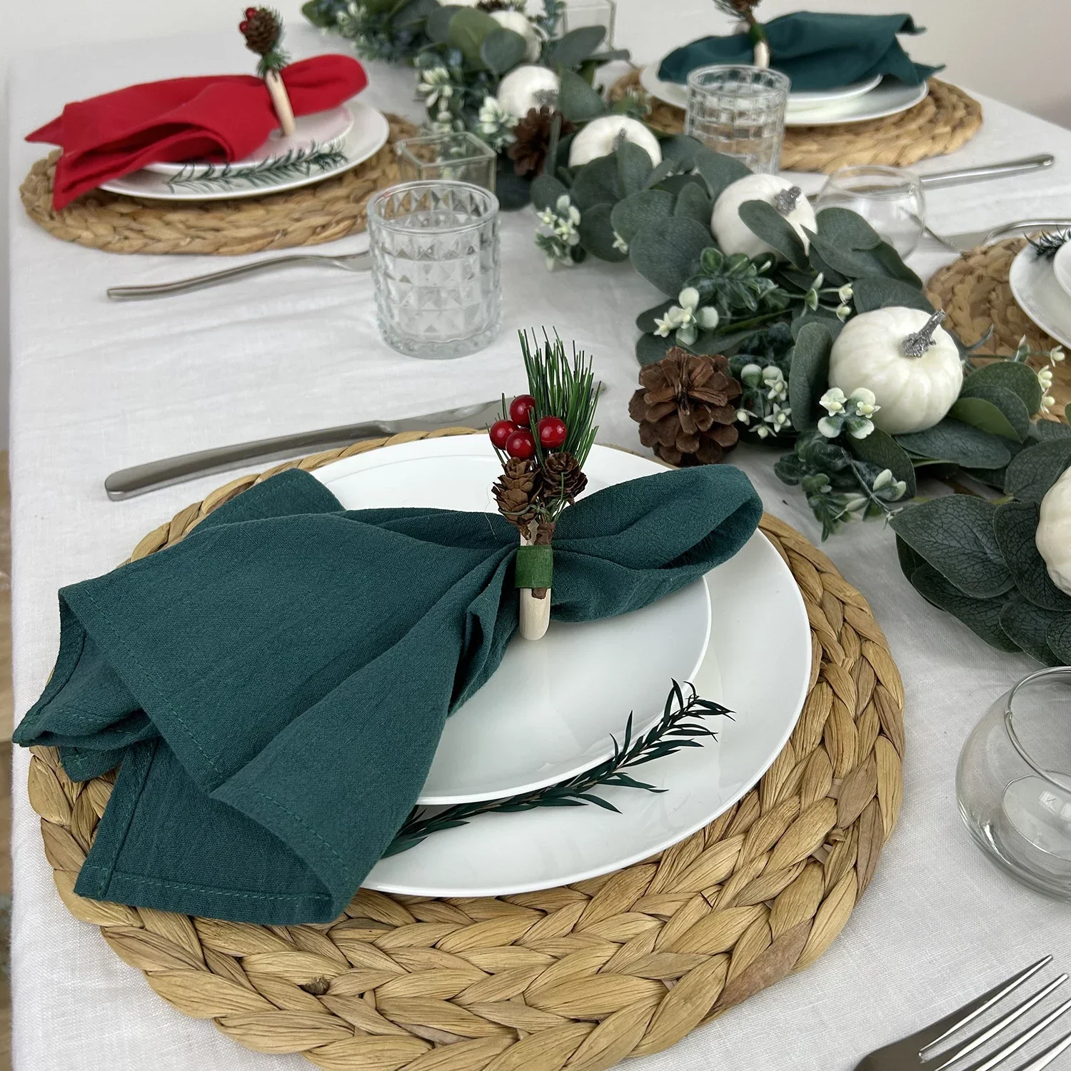 

Napkins Red Cotton Christmas Cocktail And 100% Dinner 42x42cm Durable Soft Green Wedding Cloth