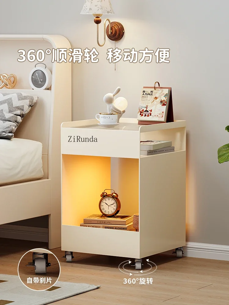 *Bedside Cabinet Small Simple Modern Mobile Creative Shelf Home Bedroom Children's Simple Wrought Iron Cream Wind