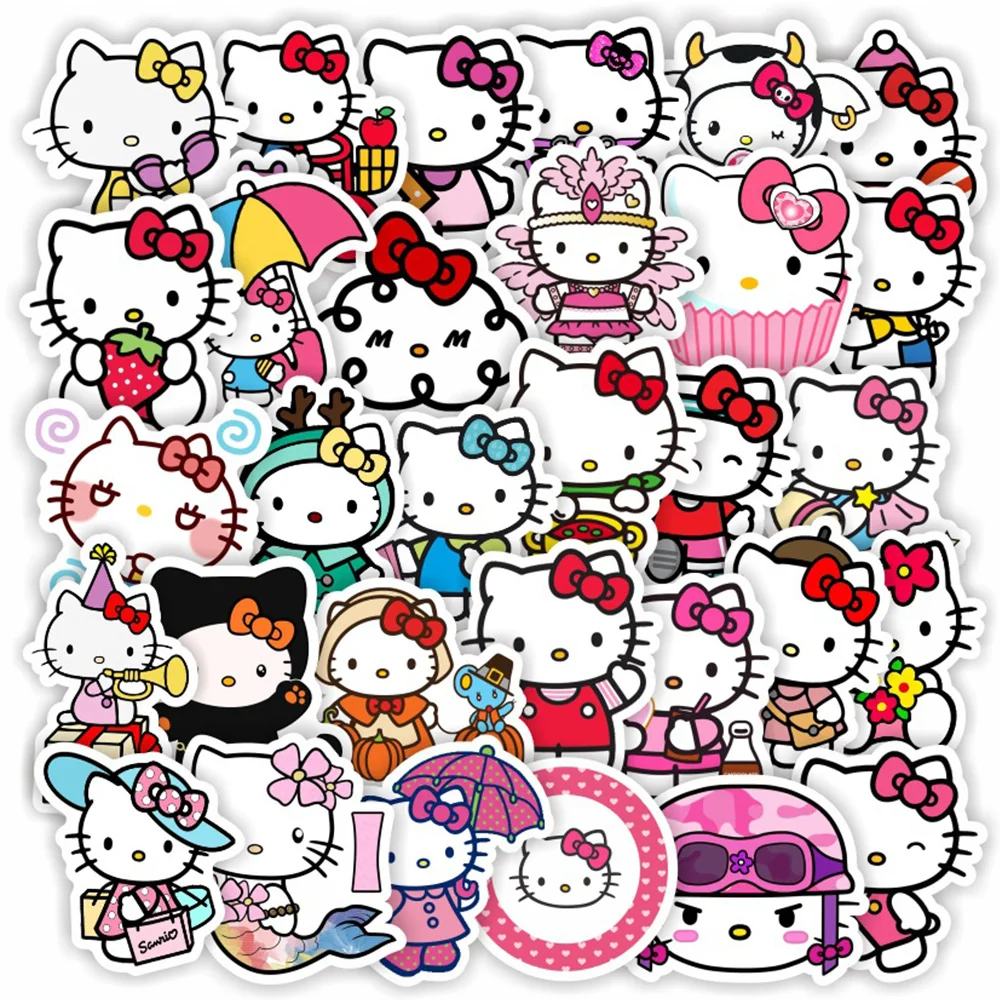 Cute Cartoon Hello Kitty Stickers Kawaii Girls Graffiti Water Bottle Guitar Diary Vinyl Kids DIY Toys Sticker Decals 10/30/50pcs,cartoon stickers,kawaii stickers,decorative stickers,diary stickers
