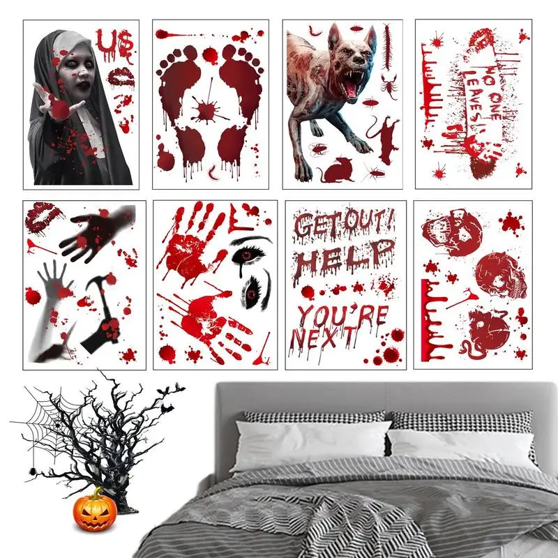 

Bloody Halloween Wall Stickers 8 Sheets Scary Halloween Decoration Window Stickers Bloody Footprints Decals Spooky Wall Decals