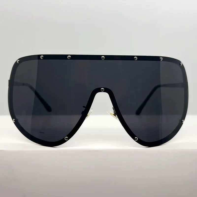 Vintage Ein Stück Übergroße Sonnenbrille Frauen Für Männer Luxus Marke Designer Punk Niet Sonnenbrille Beliebte Outdoor Goggle UV400 – Detail 3