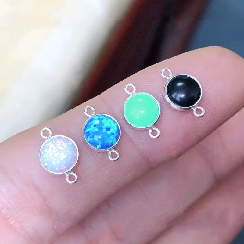 Real 925 Sterling Silver Opal Bezel Drop Charm 6MM Silver Pendant For Bracelet Necklace Earring DIY Jewelry Findings