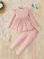 2 pieces/set of autumn and winter baby girl pit strips, long sleeved T-shirts, flared pants, comfortable Child Accessories 1