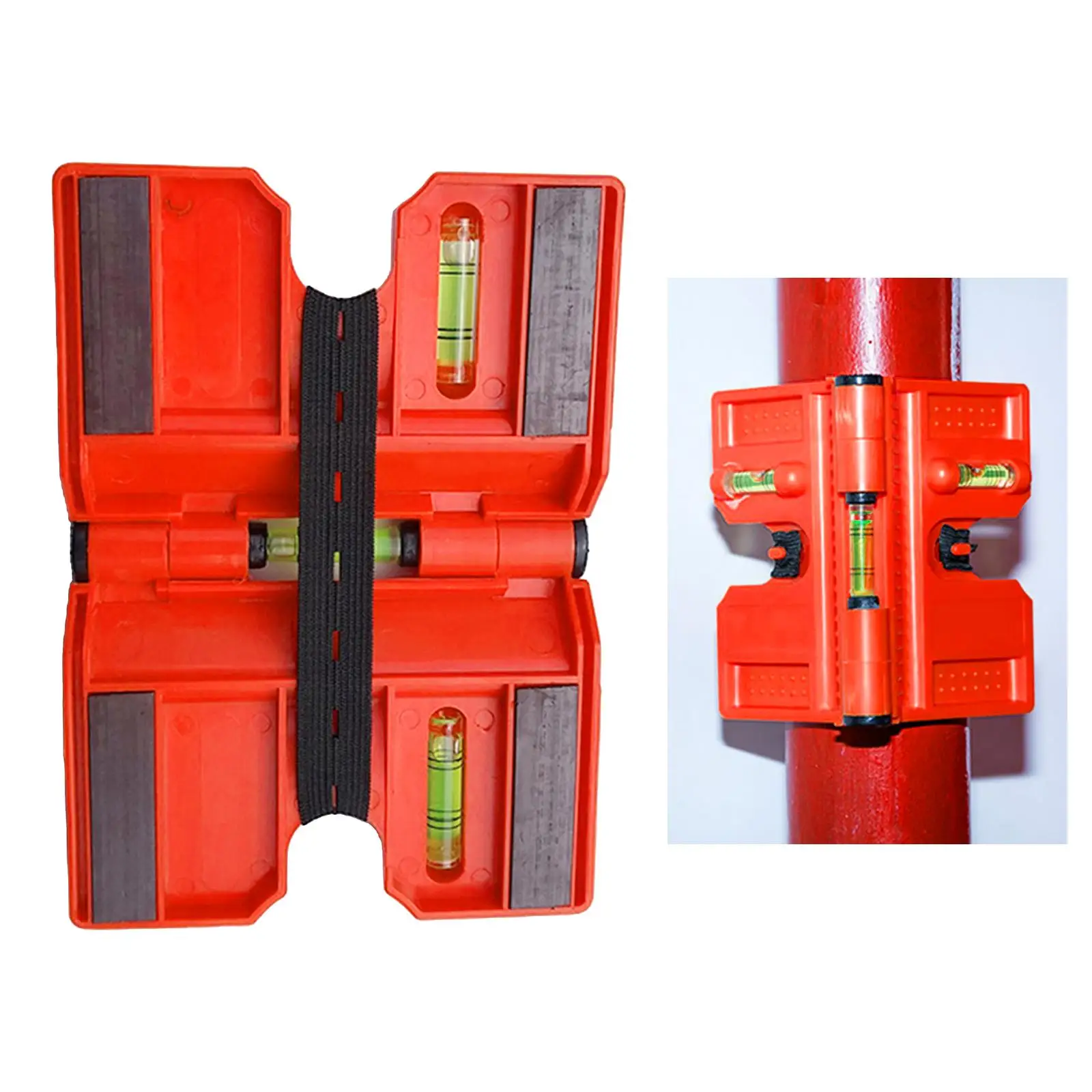 Nível magnético dobrável para tubos, medidor de ângulo horizontal ajustável em acrílico vermelho para trabalhos em madeira, cercas e cantos.
