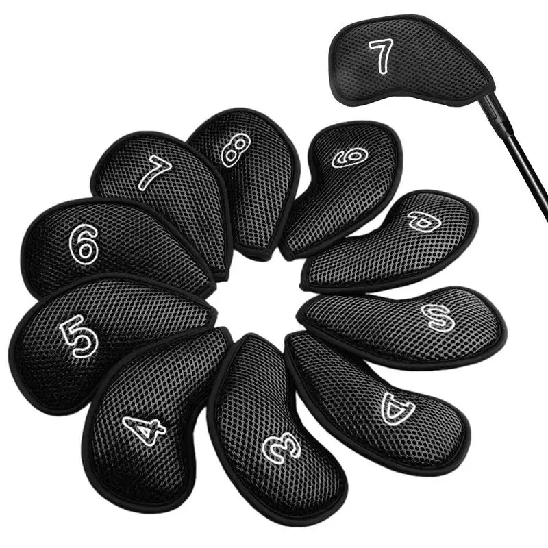 Universal 10pcs/set Golf Club Head Cover Nylon Mesh Golf Iron Cover