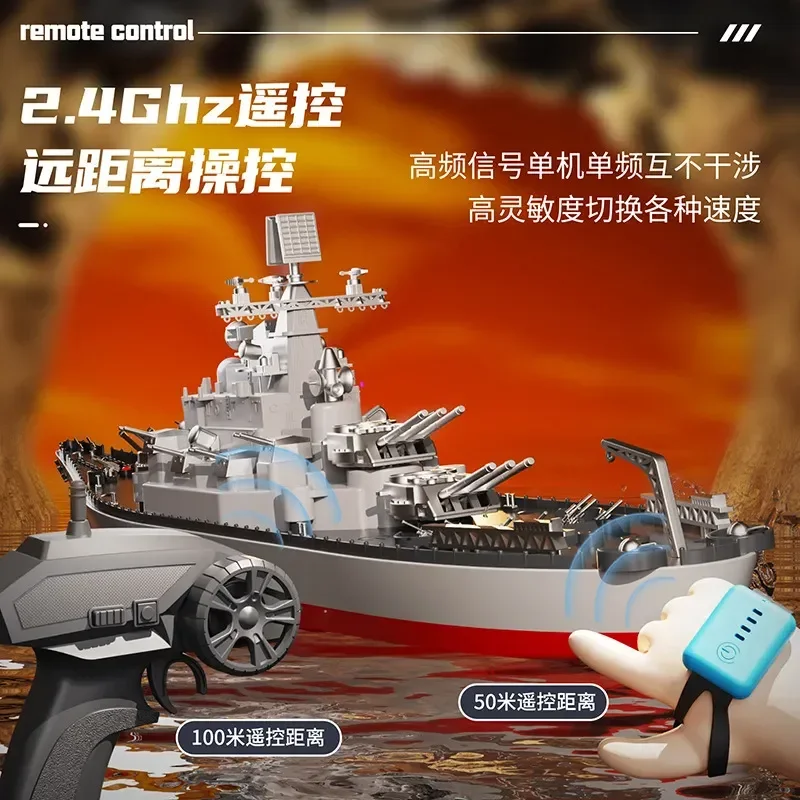 23.6inch 1:390 Scale Remote Control Battleship Warship Boats Large Rc Ship Electric Simulation Battle Military Game Toy Boys Gif 3