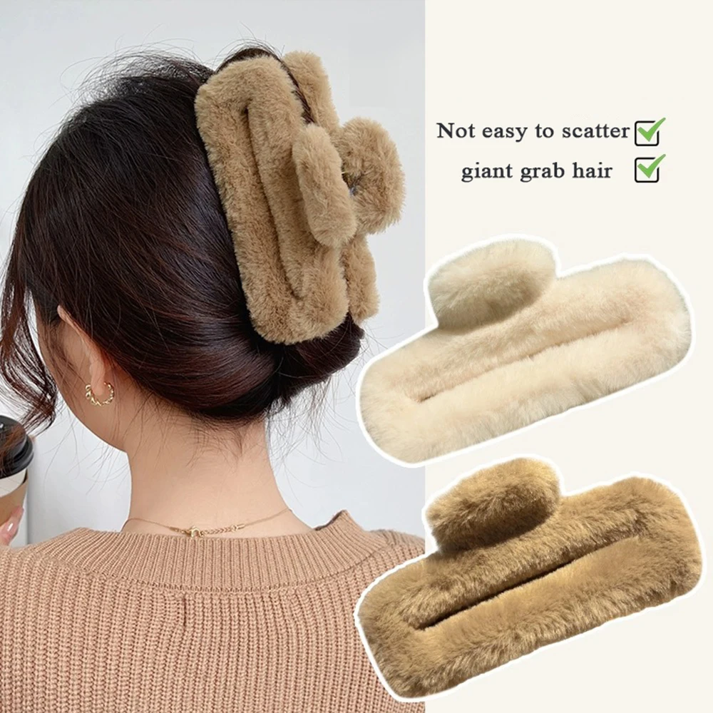 

1PC 14cm Plush Shark Clip Fluffy Colorful Warm Large Hair Claws Faux Fur Big Crab Hair Clip Fashion Plus Size Hair Accessories