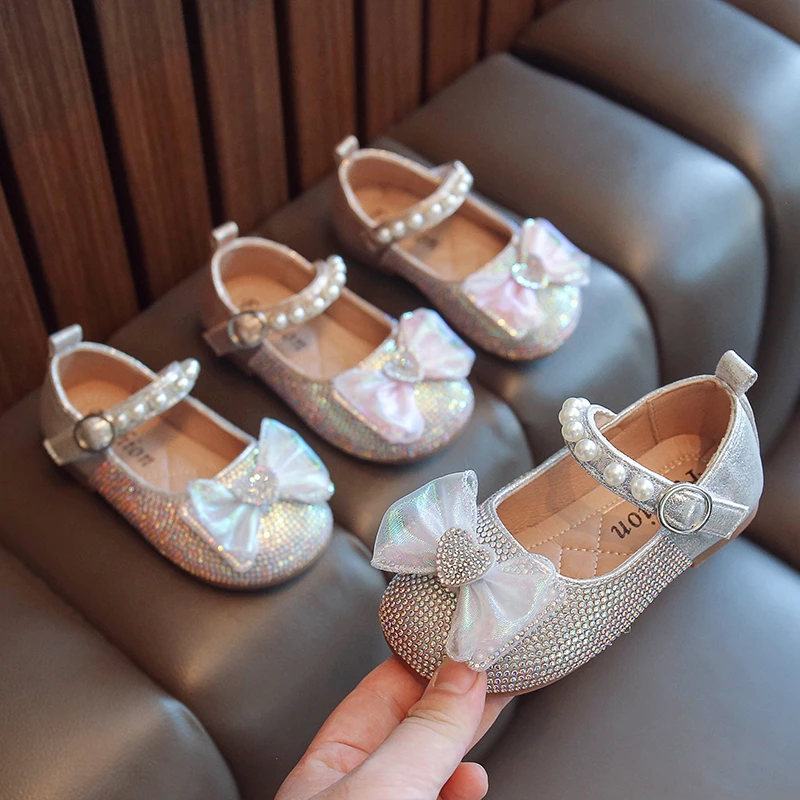 

Toddler Girls Bow Beading Sequins Princess Shoes Baby Lolita Shoes Fashion Kids Designer Party Dance Shoes Autumn Spring 3-6Y