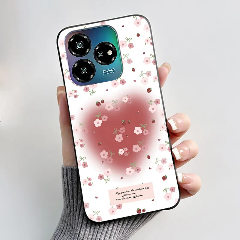 Black Soft Silicone Case with Cute Flower Cartoon Design