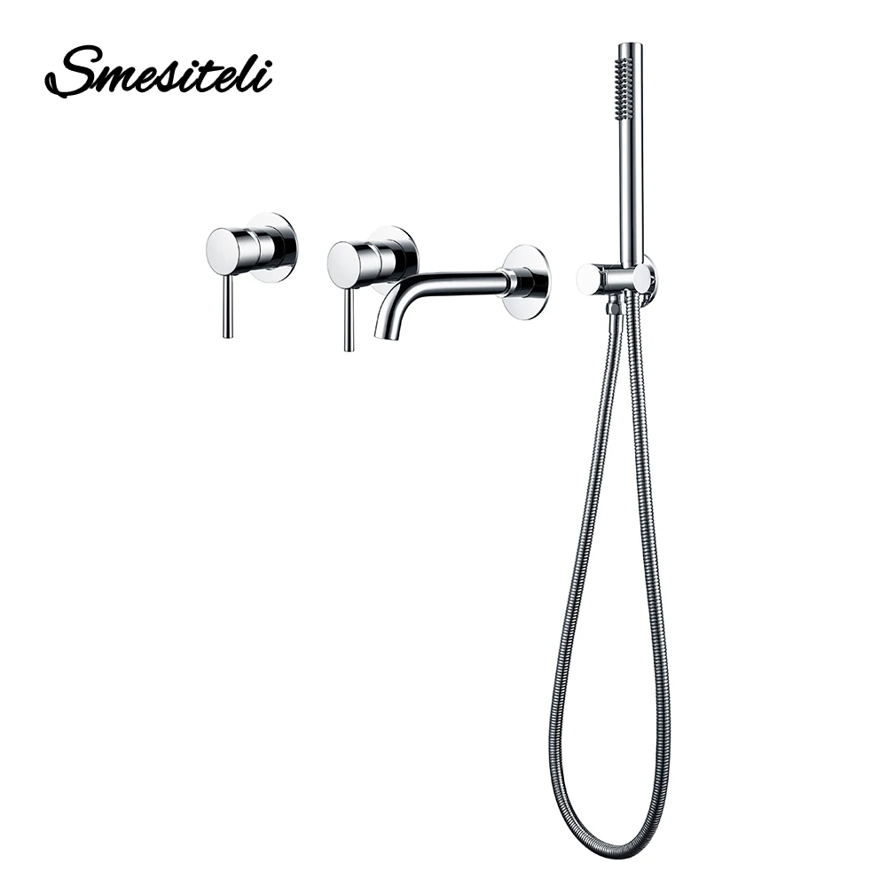 Bathtub Faucet Bathroom Shower Mixer Set Hot Cold 2 Way Diverter Shower Solid Brass With 150MM/210MM/260MM Bath Spout Mixing Kit 2