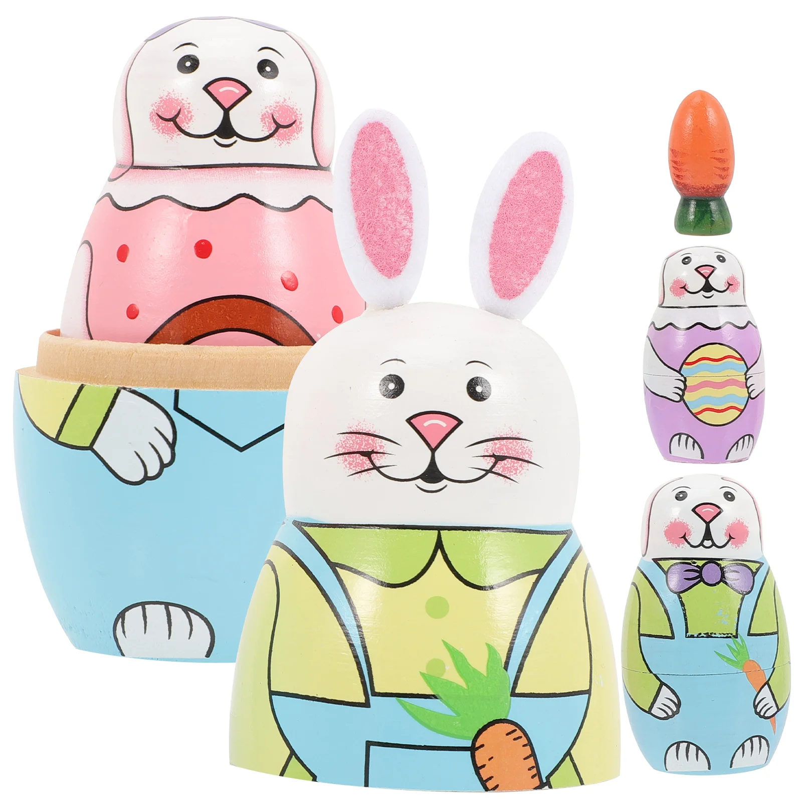 

Rabbit Nesting 5-layer Stacking Dolls Crafts Russian Wooden Easter Festival Toy