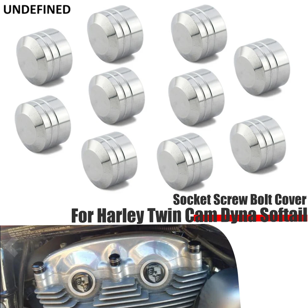 10pcs Head Bolt Cover For Harley Twin Cam Dyna Softail Touring FLH Chrome Schrauben Motor Topper Screw Caps Motorcycle Aluminum