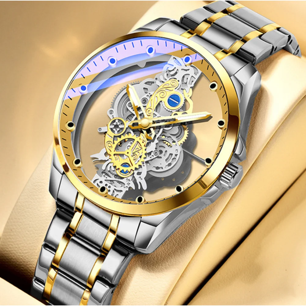 New Transparent Hollow Fully Automatic Mechanical Watch for Men's Watch, Waterproof and Luminous Quartz Watch for Men_voghion.com