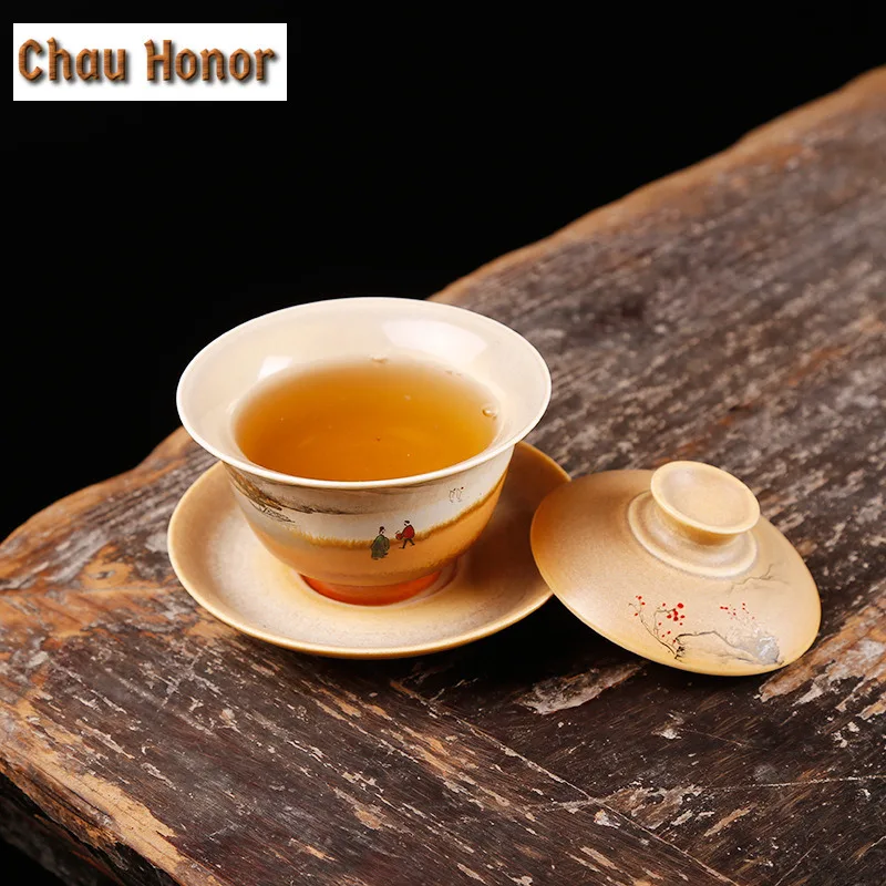 110ml High-end Japanese Tea Tureen Kiln Change Ceramics Tea Tureen Hand Painted Sancai Gaiwan Kung Fu Teaset Accessories Gift