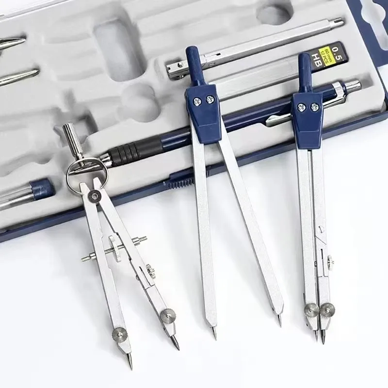 MOQIUZI 9-Piece Metal Geometry Set - Compass, Ruler, Protractor, Drafting Tools For Students & Engineers