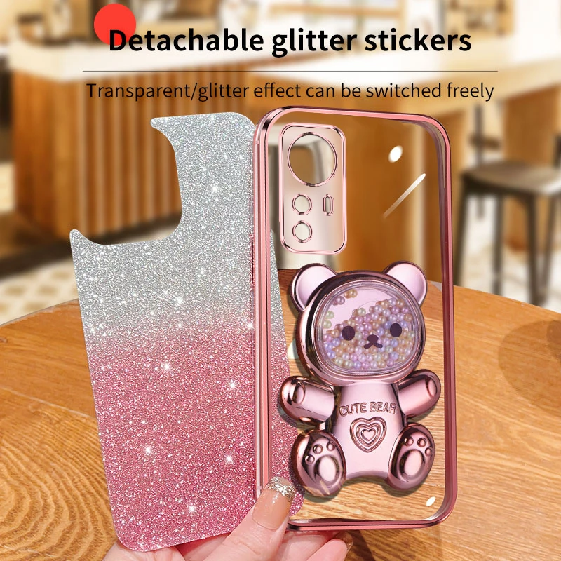 Mi12 mi11 Quicksand Bär Glitter Halter Telefon Fall Für Xiaomi Mi Pro Lite 11 lite 11t 12 12t 11pro Stand Abdeckung mi11lite_voghion.com