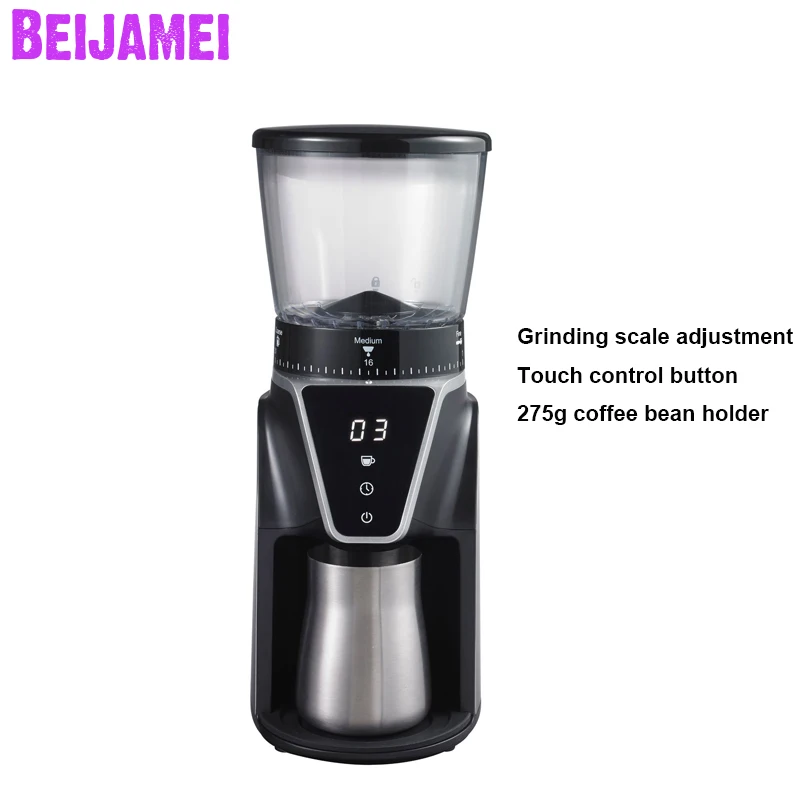 

BEIJAMEI LED Office Conical Burr Coffee Beans Crushing Grinding Machine Automatic Coffee Bean Grinders Mill