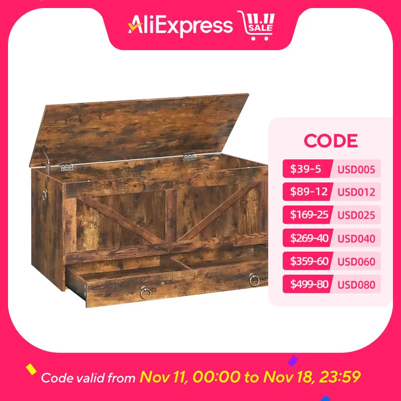Storage Chest, 39.3" Toy Chest with Drawer, Wooden Storage Bench, Sturdy Entryway Bench Supports 220 lb, Shoe Bench, Safety Hing