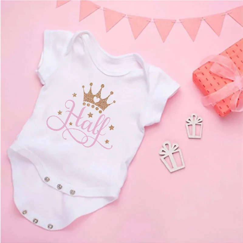 Summer Newborn Infant Baby Clothes Ice Cream 1/2 Birthday  Toddler Jumpsuits Boys Girls Birthday Party Short Sleeve Outfits Gift 6