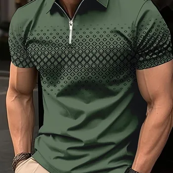 golf shirt fashion 3D T-shirt zipper POLO shirt casual short sleeve summer street clothing men's clothing European measurement