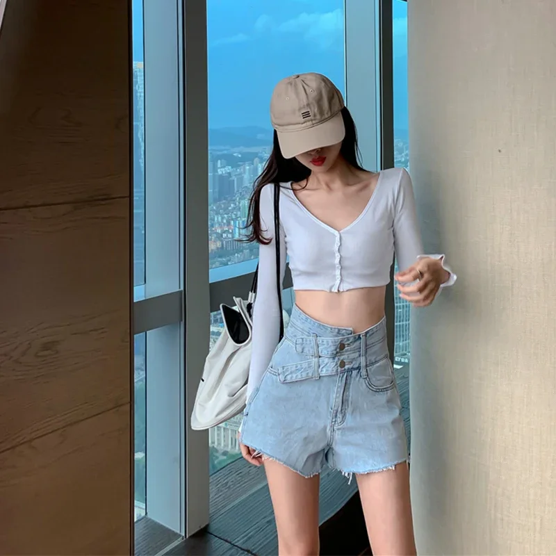 Women 2024 Newest Summer Korean Style Fashion High Waist Shorts Female Patchwork Denim Plus Size Shorts Personality Streetwear