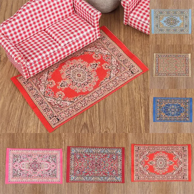 

1Pc Dollhouse Miniature Living Room Decor Floor Rug Mat Turkish Woven Cover Carpet Model Bedroom Toy Doll House Accessories