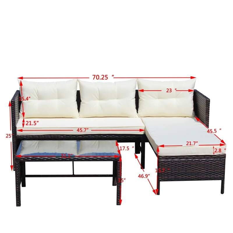 Outdoor Patio Furniture Sets 3 Piece Set Wicker Ratten Sectional Sofa With Seat Cushions(Beige Cushion) 6