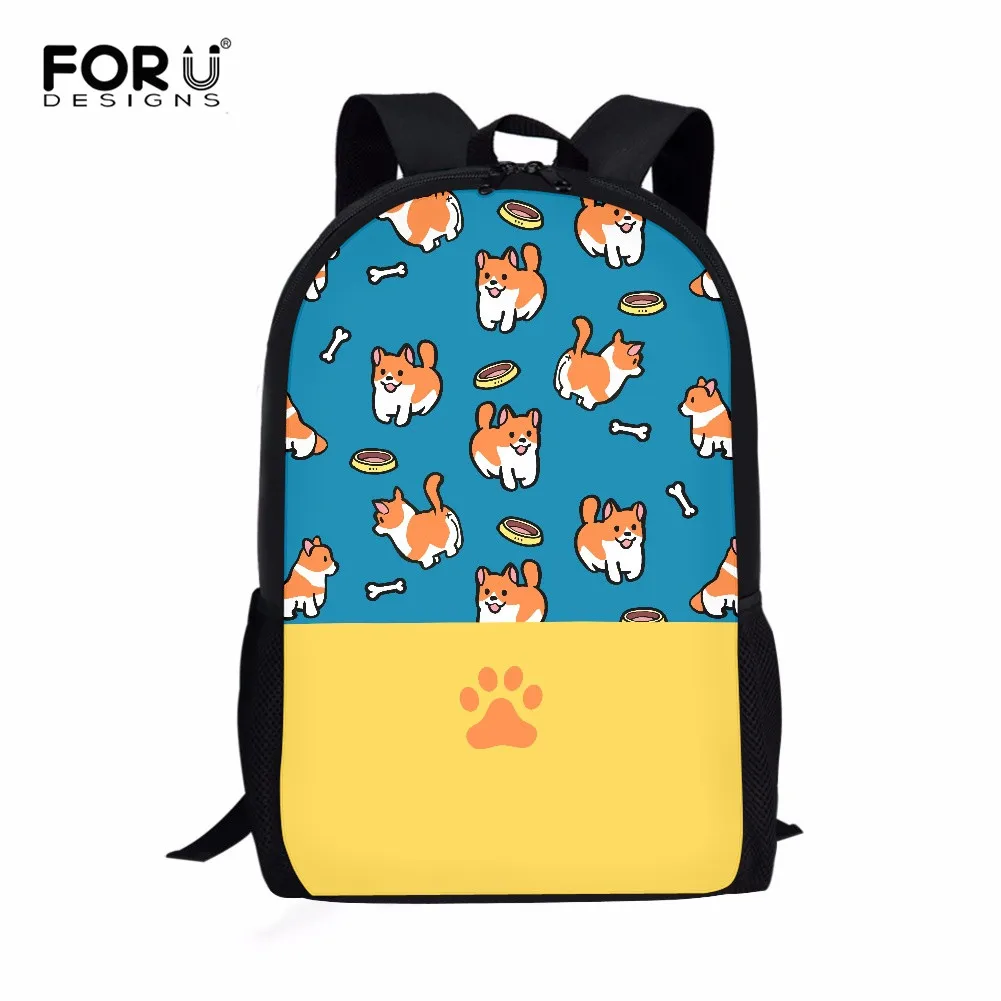 

FORUDESIGNS Cute Corgi Printed Boy's Kids 16inch School Bags Comfortable School Backpacks Shoulder Backpacks for Teen Girls