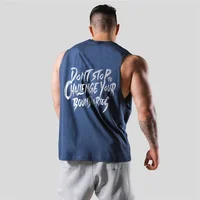 2024 Summer Letter Print Cotton Sleeveless Shirt Casual Fitness Stringer Gym Workout Vest Tank Top Men Bodybuilding Clothing 1