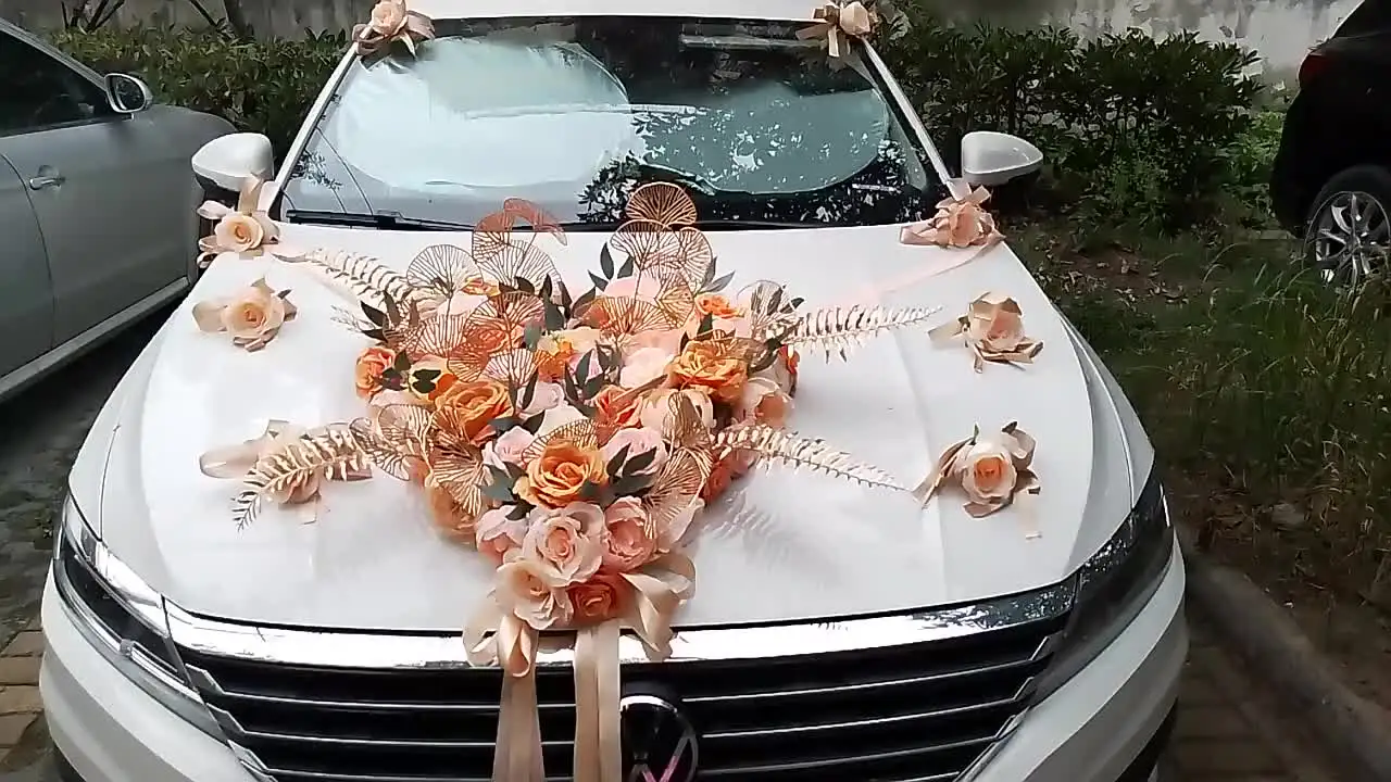 8 Pezzi Decorazioni Per Auto Da Sposa Con Rose E Fiocchi – Organza E Raso Rosa, Ventose Robuste, Per Cofano, Specchietti, Maniglie, Matrimonio E Festa, 21x18 Cm