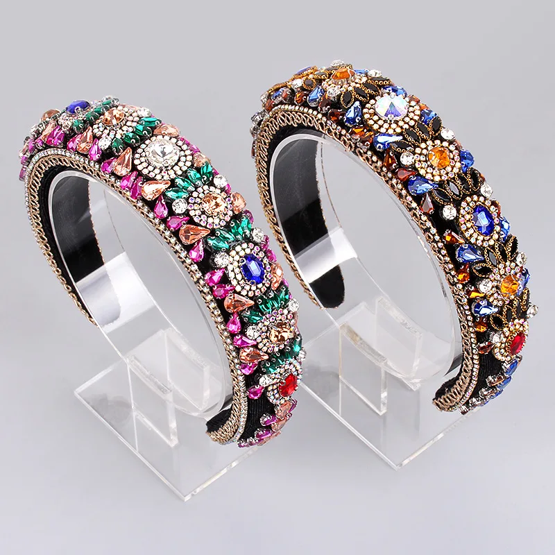 

Rhinestone Padded Headband Baroque Crystal Embellished Hairbands Fashion HairHoop Accessory for Women Girls