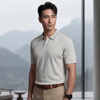 T-shirt en soie de mûrier pour homme, col polo à bouton unique, tricot fin 18 points, pull d'été haut de gamme, mode polyvalente, manches courtes 3