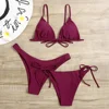 Sexy 3 Piece Bikini Set Women Solid Blue Purple Push Up Bandage Triangle Swimsuit Brazilian Beach Bathing Suit Swumwear Biquini 4