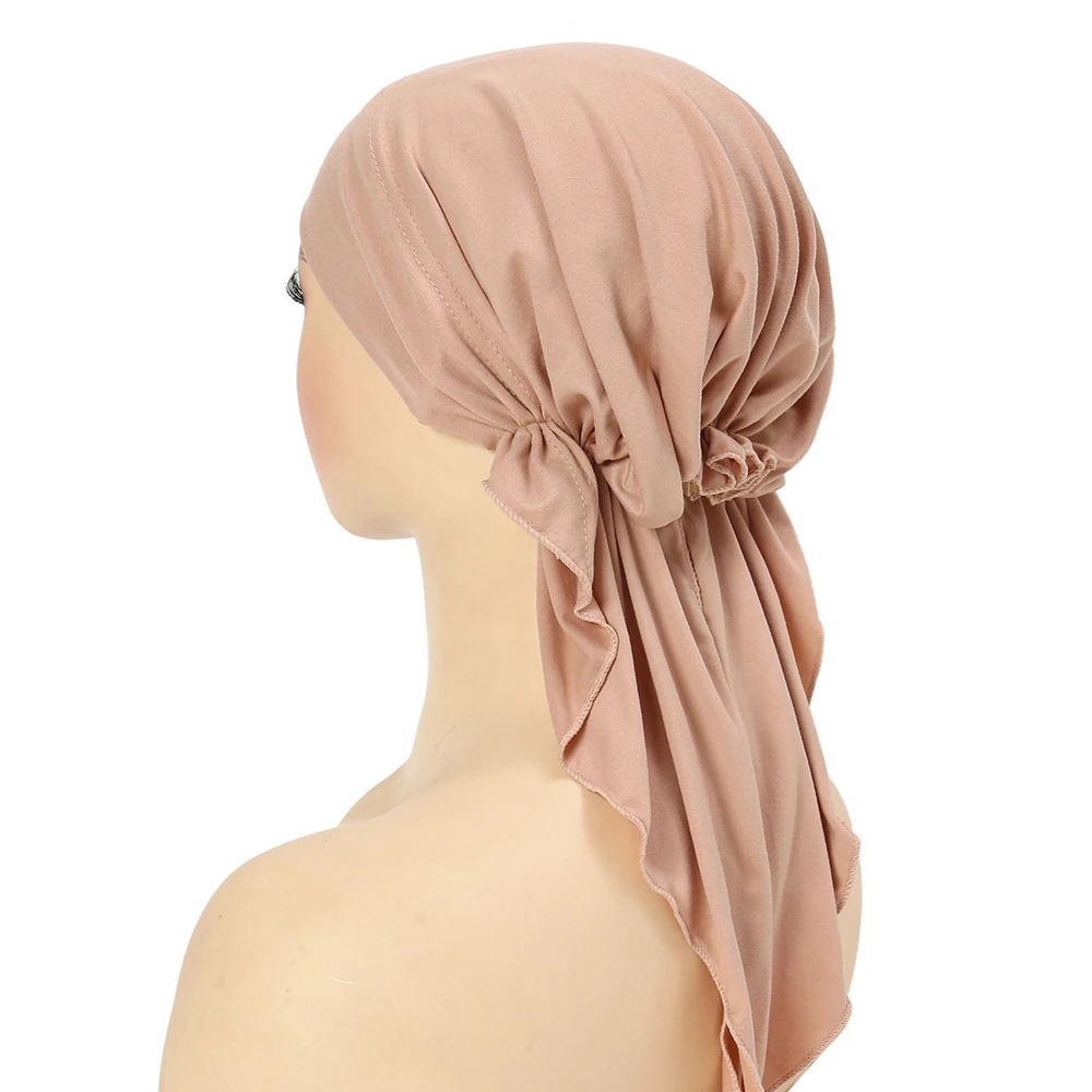 Light Purple Muslim Stretch Inner Hijab Fashion Solid Headband Scarf Ladies Polyester Turban Hats Hair Cover Caps Headscarf 4