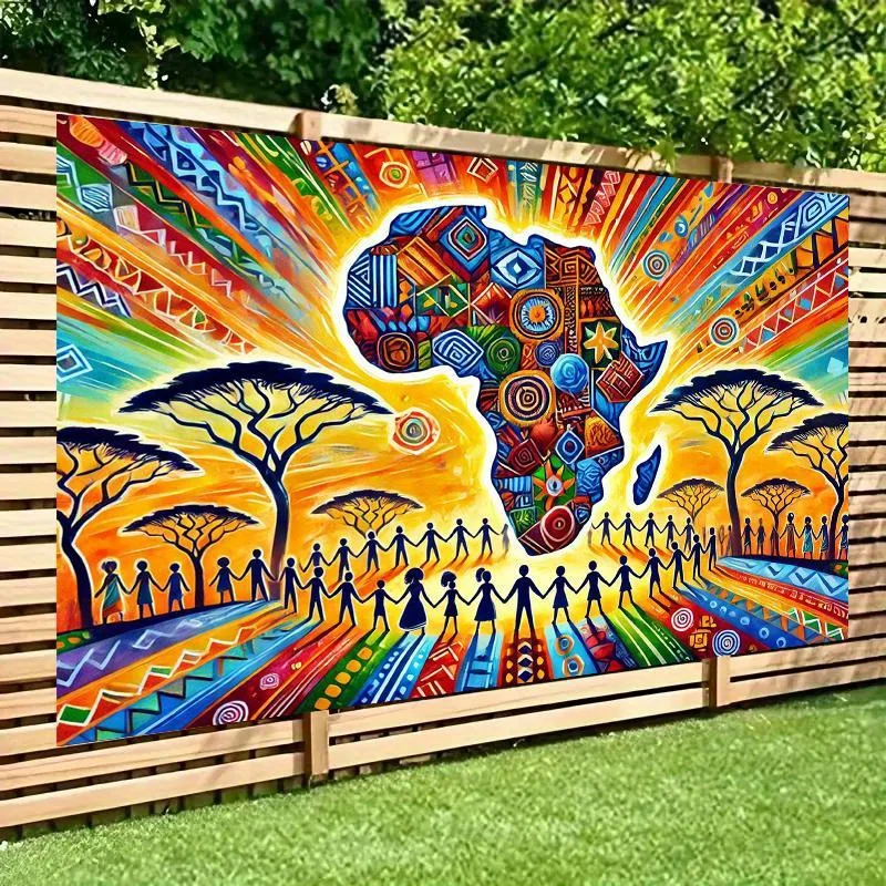 Hintergrundtuch für afrikanische Kulturunion-Fotografie – lebendiges afrikanisches Design mit Karte und Stammesmuster – Detail 7