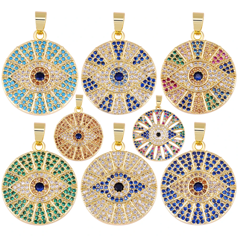 Juya Neue 18K Reales Gold Überzogene Micro Pave Zirkon Talisman Griechischen Bösen blick Charms Für Handarbeiten Türkischen Anhänger Schmuck Machen