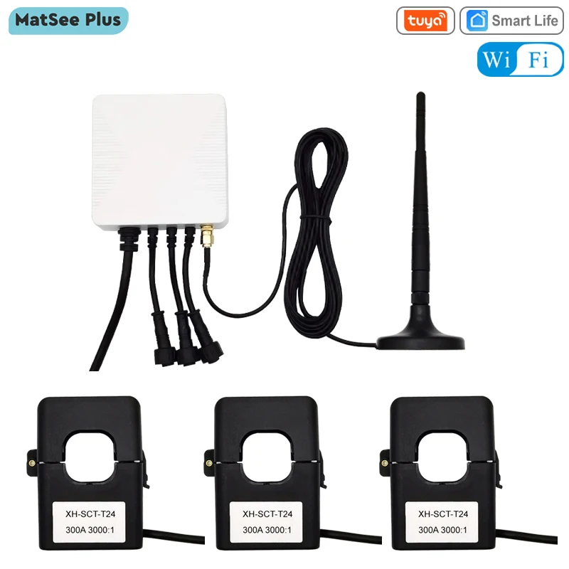 Tuya Smart Life 3 Phase WiFi Digital Electricity Energy Meter with Clamp Current Transformer App Monitor Power 200A 120A 80A