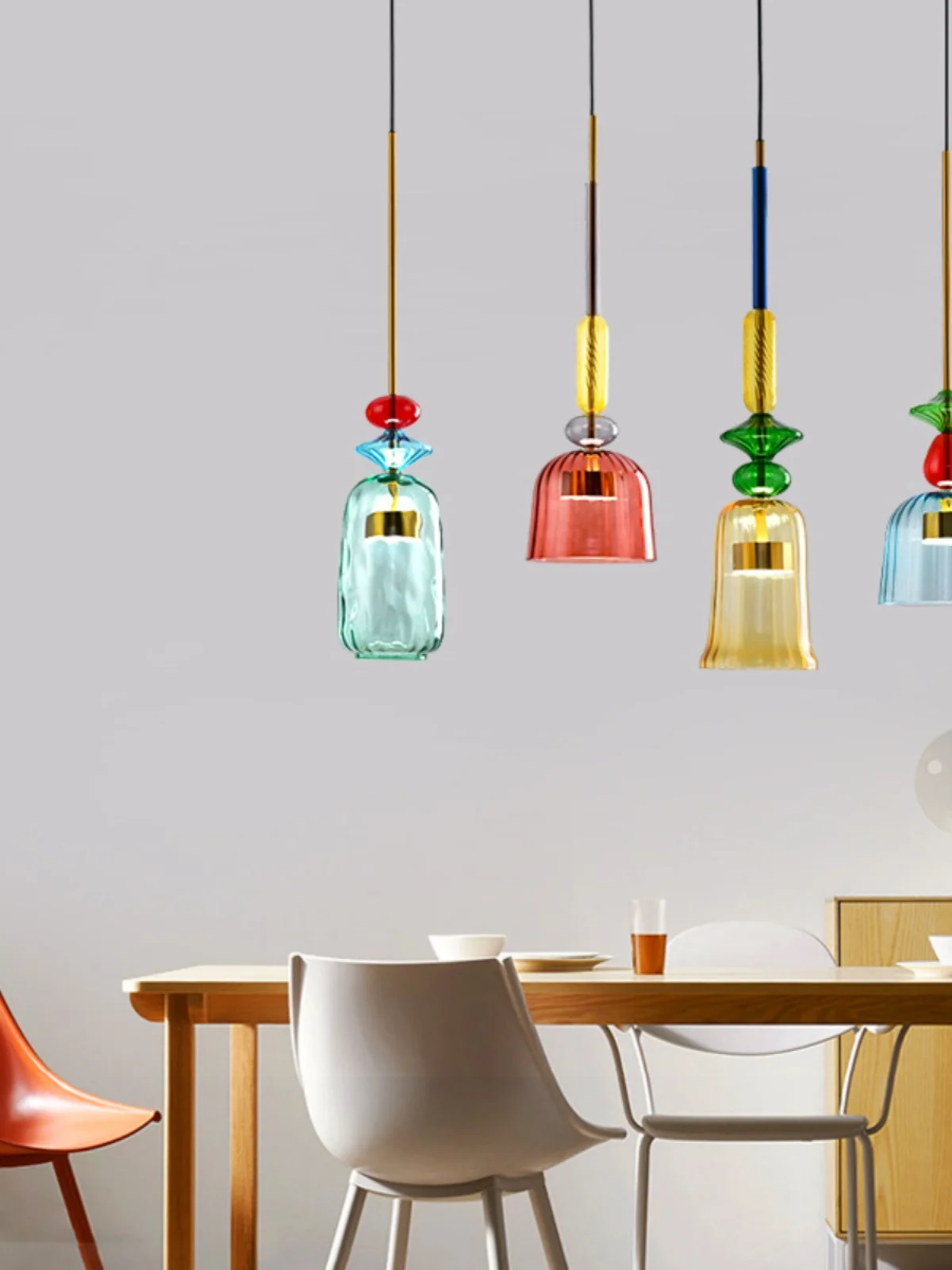 Nordic Macaron Stained Glass Chandelier Restaurant Shop Modern Lampshade Bar Table Small Chandelier chandelier lighting