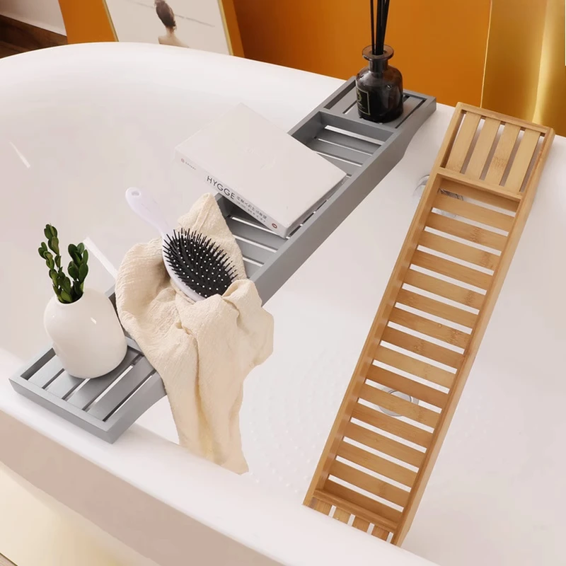 Minimalist Japanese-Style Bamboo Bathtub Caddy Extendable Bath Tray Non-Slip Spa Organizer for Bathroom/Tub Waterproof Design