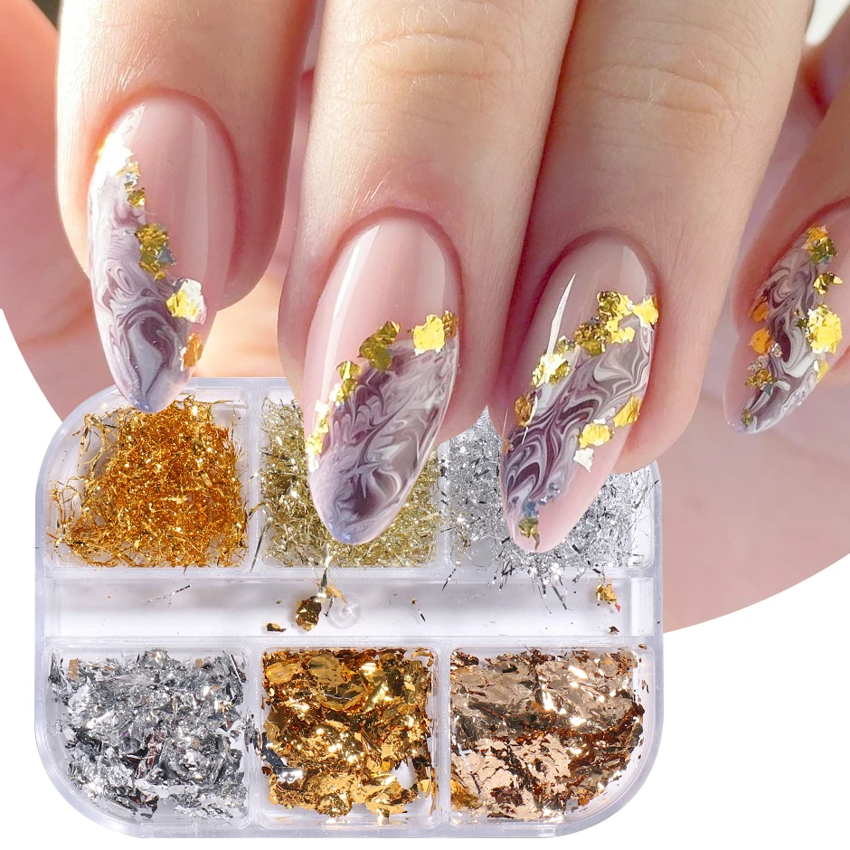 Nail Art Gold Foil, 2pcs 5g Nail Foil Flakes Sticker Gilding Flakes Set  Nail Gold Foil Glitter Sequins Goldleaf Nail Decorations Kit Nail Art  Supplies